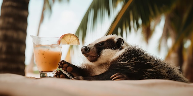 Badger is on summer vacation at seaside resort and relaxing on summer beach