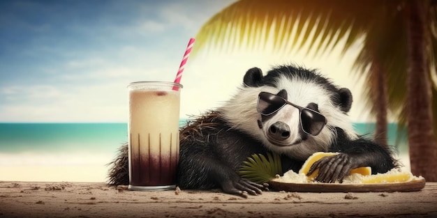 Badger is on summer vacation at seaside resort and relaxing on summer beach