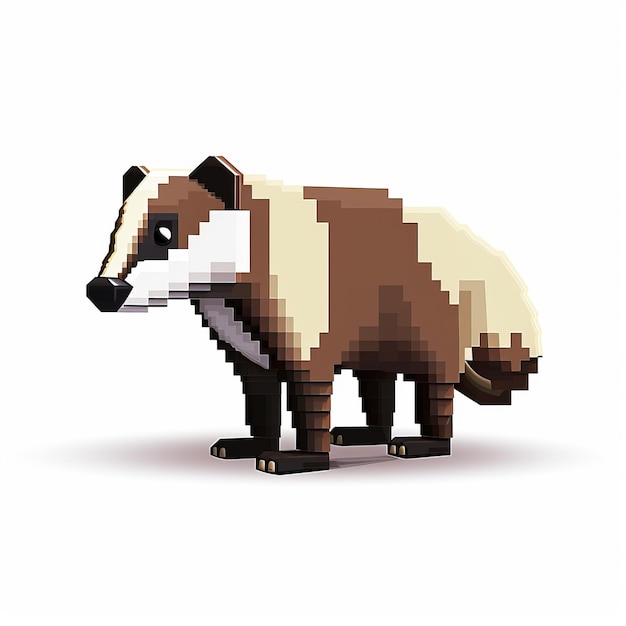 Foto badger pixel art illustration 3d 8 bit cartoon su sfondo bianco
