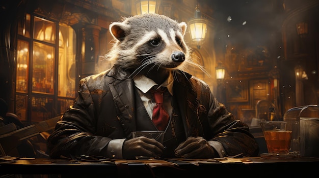 Photo badger in a suit lawyer with badger face artificial intelligence