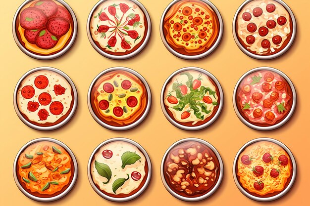 Badges of tasty pizzas pack