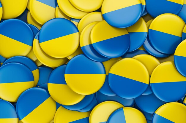 Badges with flag of ukraine 3d rendering