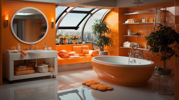 Foto badkamer in oranje kleur