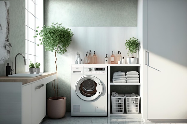 Badkamer interieur met een eigentijdse wasmachine