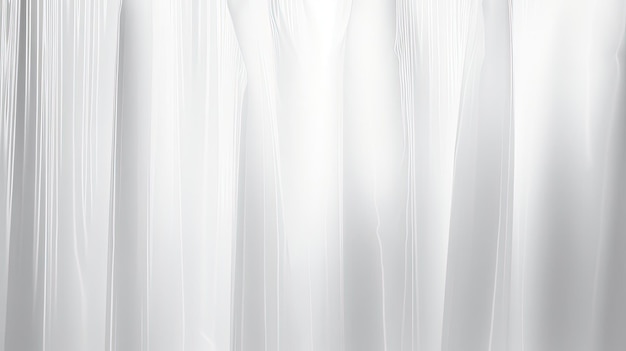 Badkamerconcept Vochtig gekreukt wit douchegordijn met waterdruppels stoom op witte achtergrond licht en duisternis silhouet concept