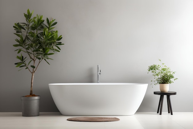 Badkuip in een minimalistische badkamer met planten