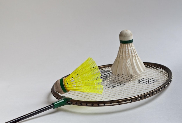 Badminton racket shuttlecock on a white background