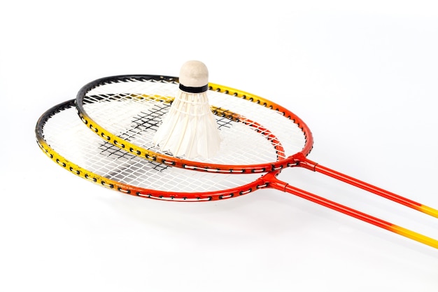 Photo badminton racket on white background