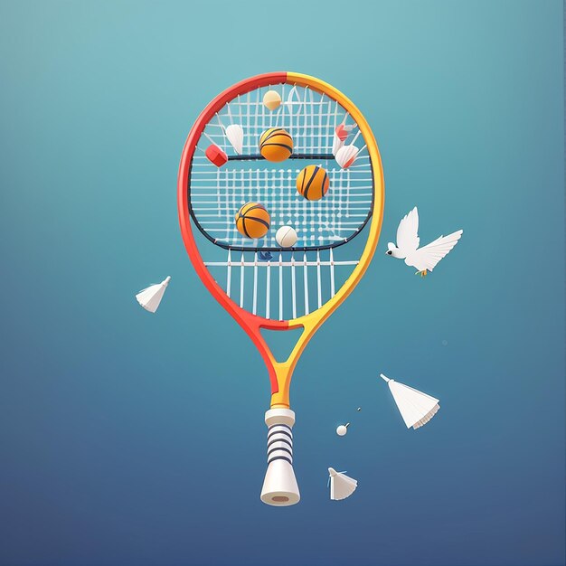 Photo badminton racket with shuttlecock vector icon illustration sport icon concept isolated premium vector flat cartoon style