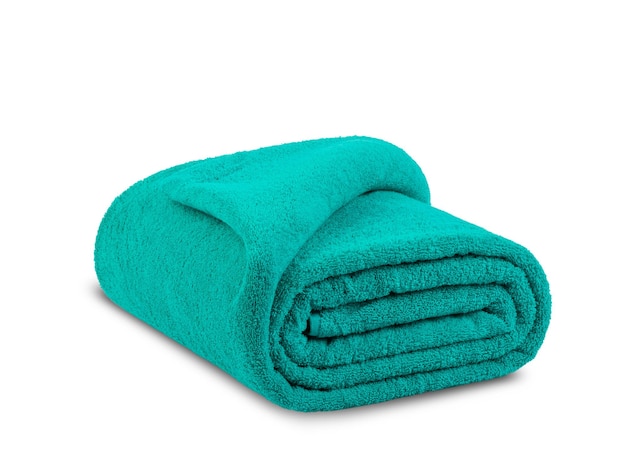 badstof badhanddoeken en lakens gemaakt van katoen knippen isoleren op een witte achtergrond