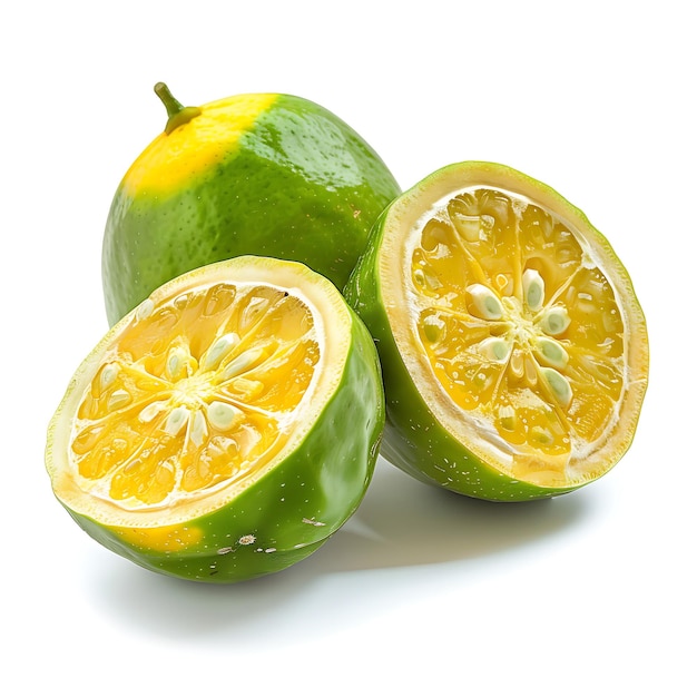 Bael Fruit With Round or Oval Shape and Green or Yellow Colo Isolated Clipart on White BG Photo