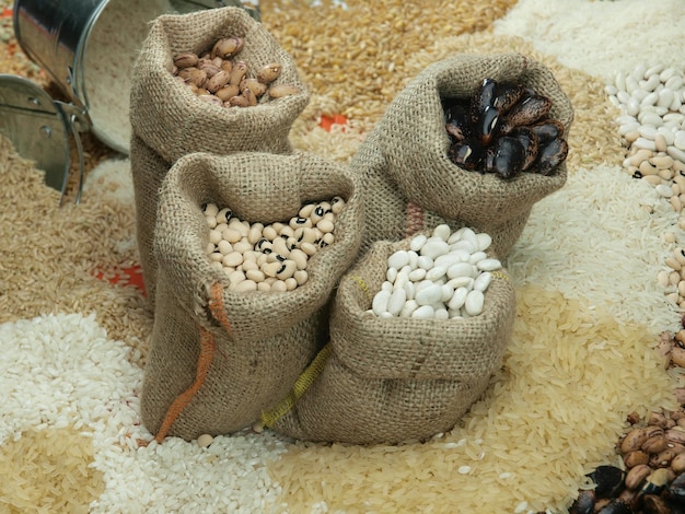 A bag of beans is filled with grains and grains.