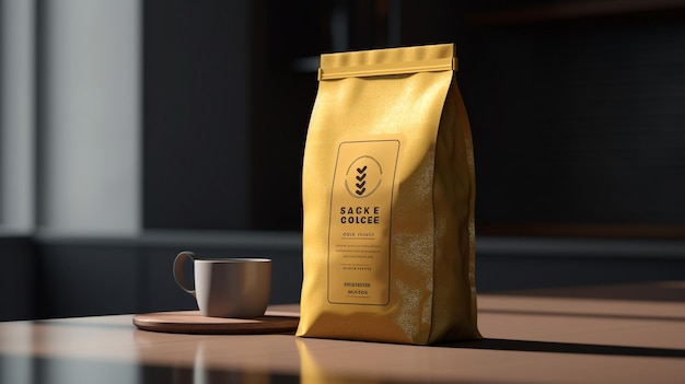 a bag of black back droplet coffee sits on a table