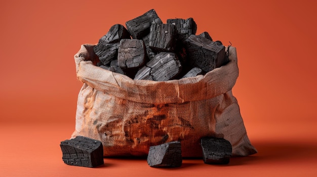 Bag of Black Coal on Table