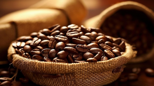 A bag of coffee beans sits on a table