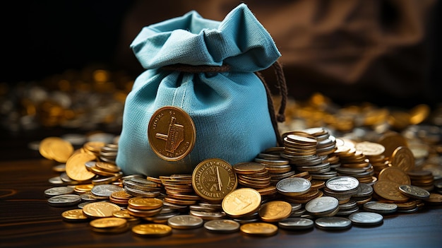 Bag of coins on the table