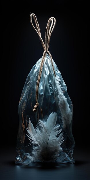 a bag of feathers with a string tied around it