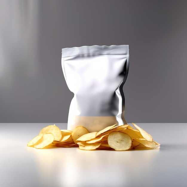 Photo bag of fried potato chips blank generic packaging mockup photo