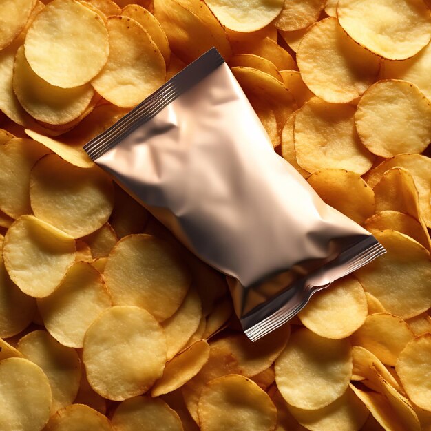 Photo bag of fried potato chips blank generic packaging mockup photo