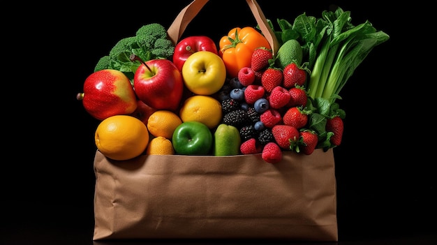 A bag of fruit and vegetables is shown.