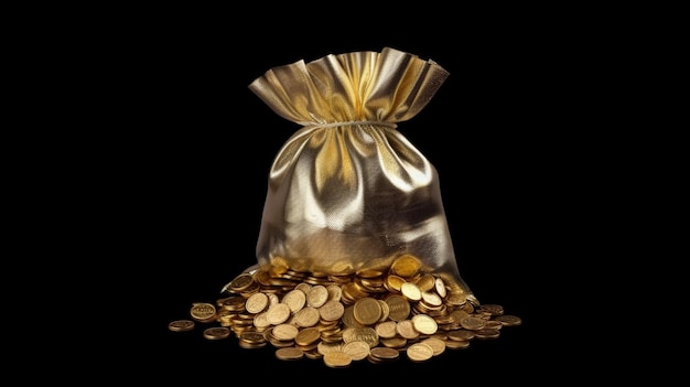 bag of golden coins isolated on transparent AI generative