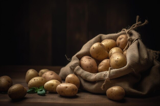 A bag of potatoes with a leaf on the top