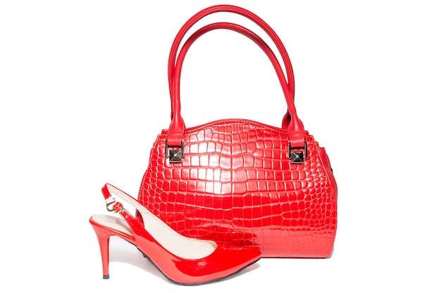 Bag and shoes of red color