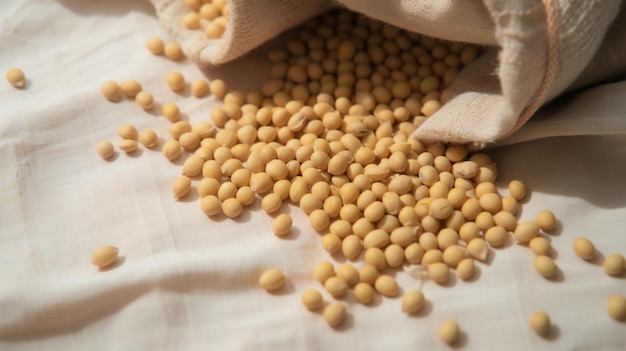 A bag of soybeans is filled with soybeans.