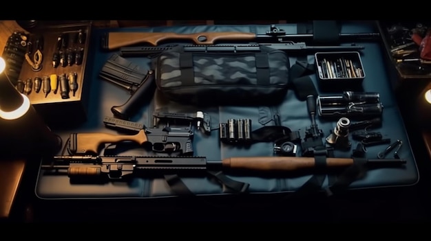 A bag of weapons including a gun and a gun.