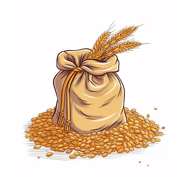 мешок с пшеницей и куча ушей пшеницы генеративный ай