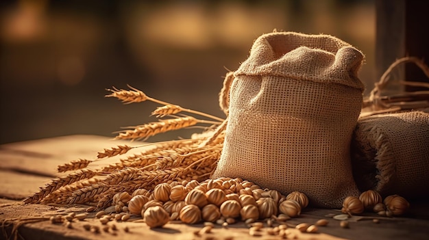 A bag of wheat and a sack of wheat