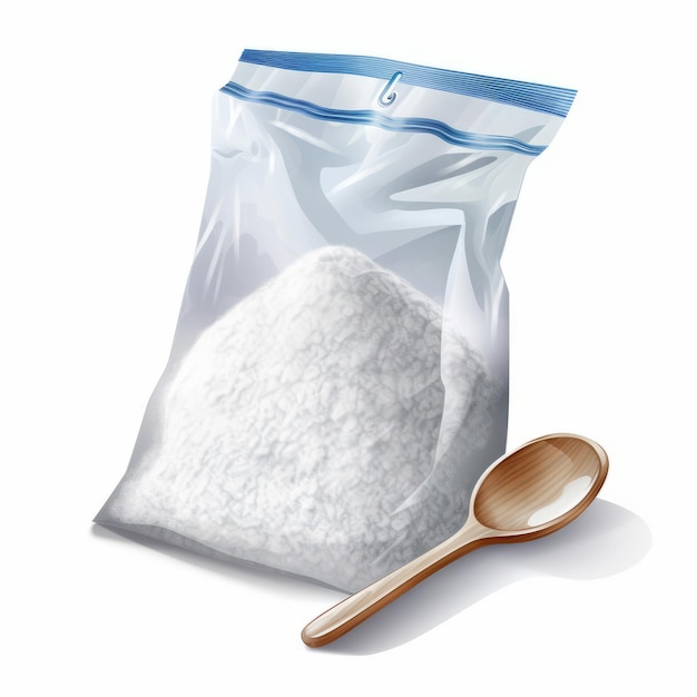 A bag of white powder on a white background