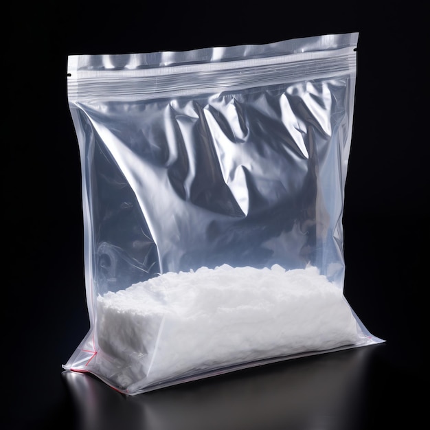 A bag of white sugar sitting on top of a table