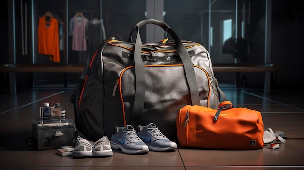 a bag with a bag on the floor next to a bag with a shoe on it