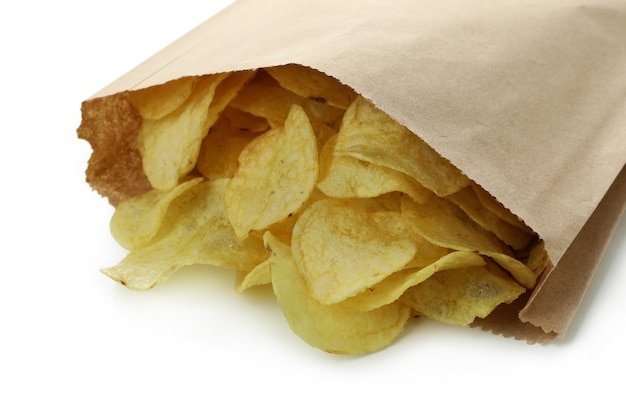 Bag with chips isolated on white surface