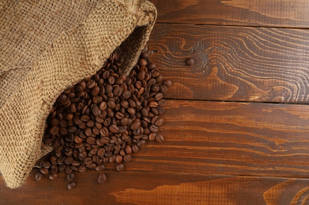 Bag with coffee beans closeup