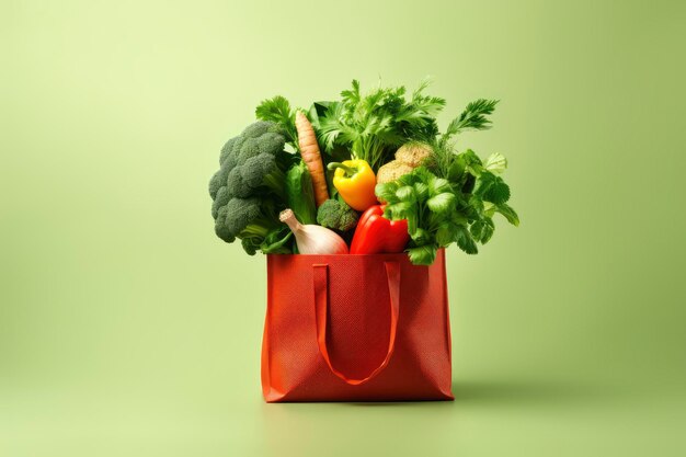 Foto borsa con la spesa borsa per la spesa con cibo sano isolata su uno sfondo luminoso