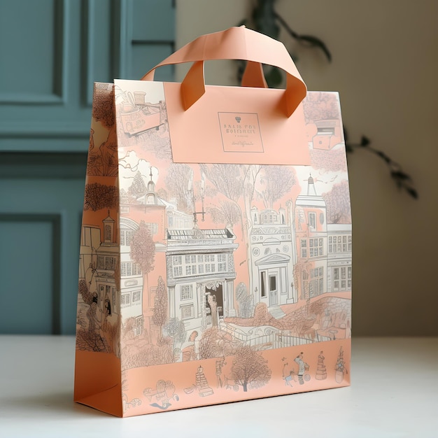 A bag with a picture of a building on it