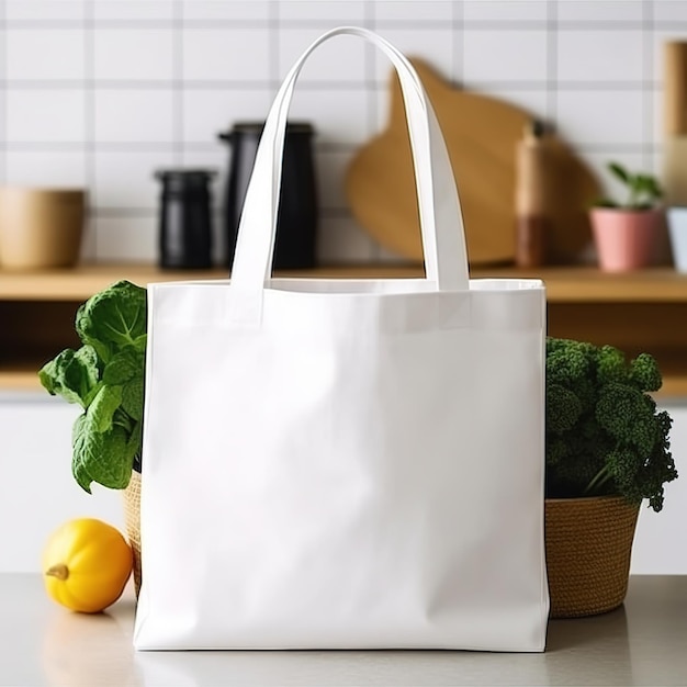 A bag with vegetables in it sits on a counter.