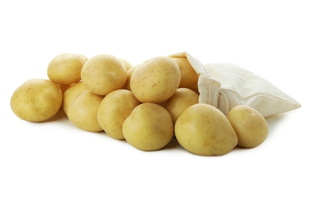 Bag with young potato isolated on white