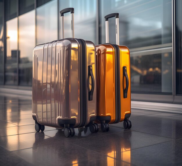 bagage en koffers op de luchthaven bij zonsondergang