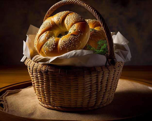 Foto bagel nel cestino