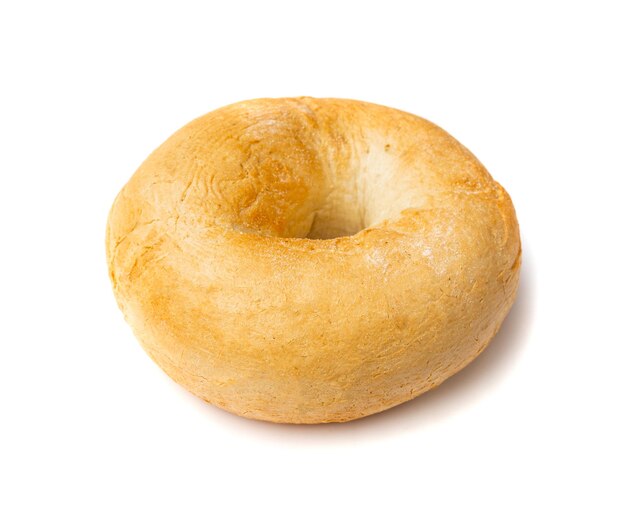 Bagel Isolated One Round Bread Bun Wheat Bakery for Breakfast Plain Circle Bagel Bread on White Background