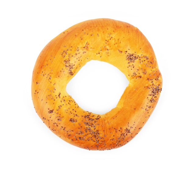 Bagel met maanzaad op een witte achtergrond