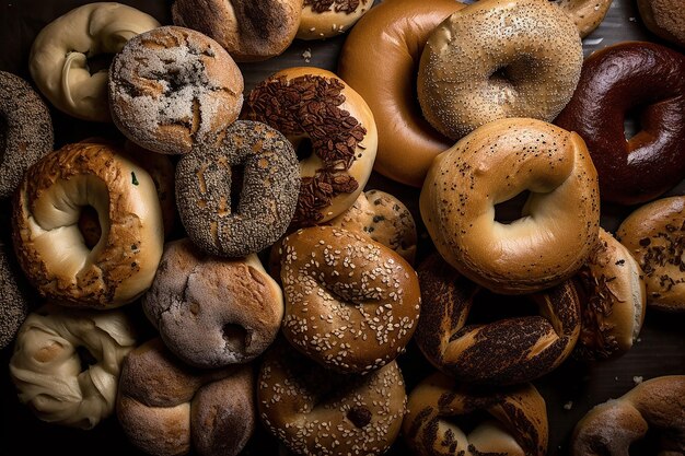 Photo bagel scattered on background