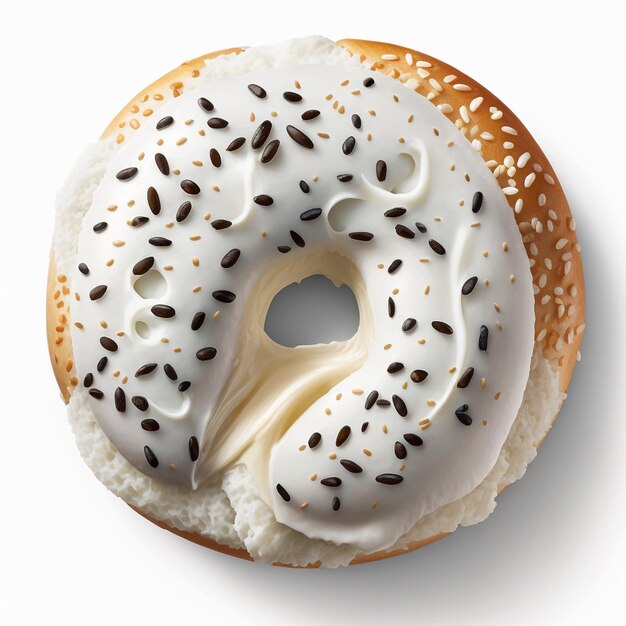 A bagel with cream cheese on it and a sesame seed bagel