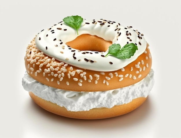 Photo a bagel with cream cheese and sesame seeds on it