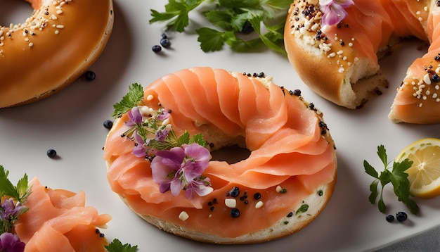 a bagel with flowers and a flower on it