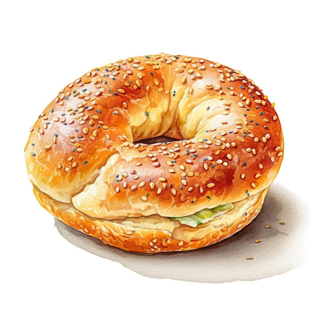 A bagel with a green leaf on it