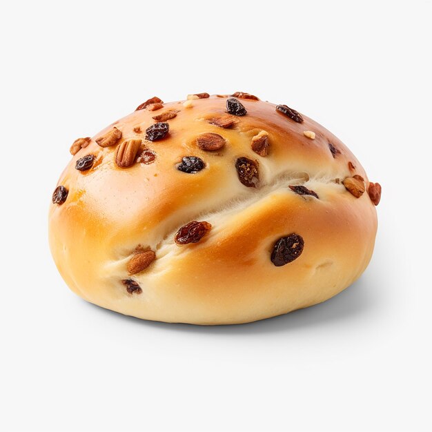 a bagel with raisins on it with a white background